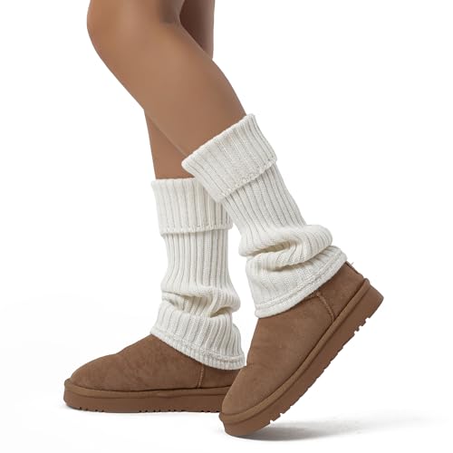Mcool Mary Wool Leg Warmers Y2K Harajuku Women’s Cute Seamless Lolita Accessories Gothic Socks Boot Socks Winter Sock 1 Pack (Off White)