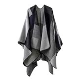 [YAYUPLUS] ポンチョ ポレロ ストール レディース 大判 ショール トップス 秋冬 ニット ケープコート チェック 防寒着 大判ストール ケープ アウター おしゃれ カジュアル (グレー)