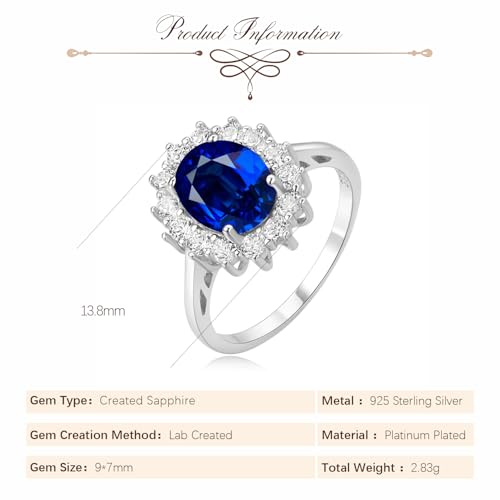 Princess Diana Halo Ring For Women with Created Sapphire in 925 Sterling Silver, Blue Birthstone 14k White Gold Plated Promise Engagement Ring For Her, Anniversary Jewelry Set For Women2