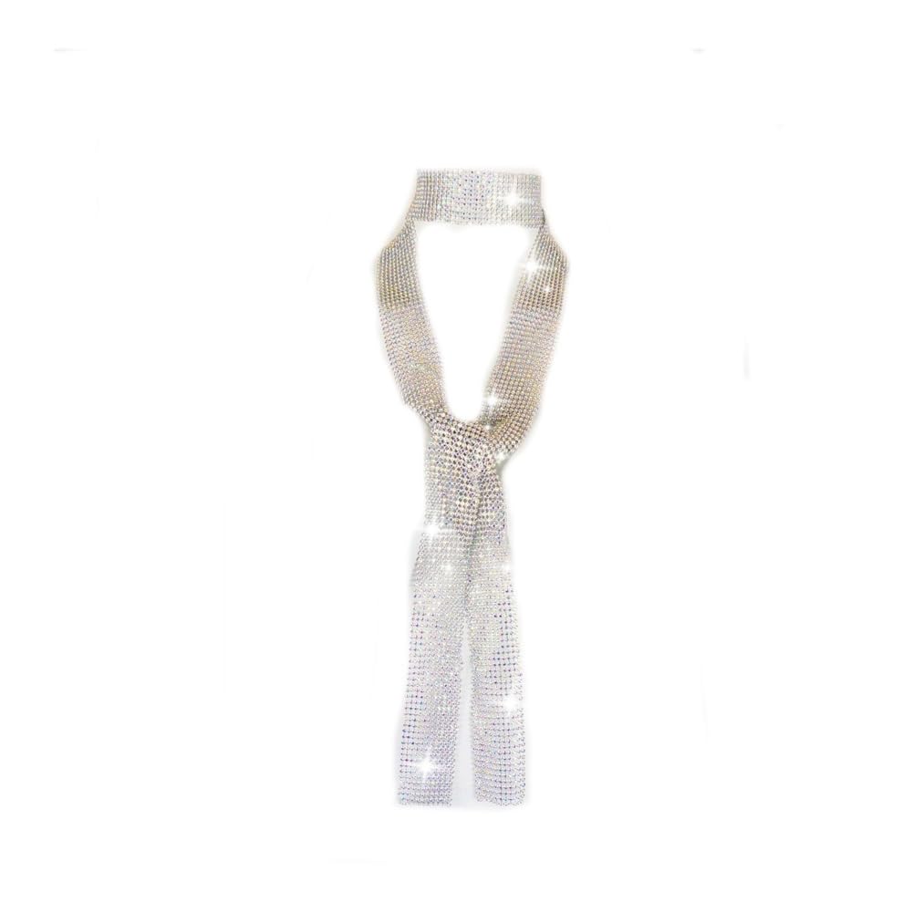 Damen Pailletten Schal Kette Glitzer Halstuch Lang Schmale Hals Krawatte Netzschal Punk Paillettennetz Breite Halskette Mesh Stirnband Sparkle Kopftuch Schlips für Fasching Karneval Party 160CM
