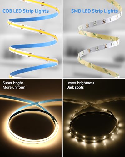 Image of Aclorol 50FT LED Strip Lights COB 3000K Warm White Dimmable 24V LED Light Strip Kit High Density Bright Tape Lights with Power Supply for Cabinet Display Home DIY Lighting Projects CRI85+ 320LEDs /M