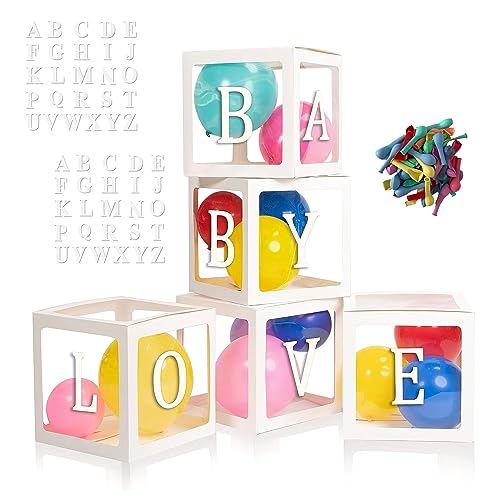 DIY Birthday Party Boxes Decoration Kit,52 Letters (2-Sets A-Z) For DIY Name,5pcs White Transparent Baby Shower Decoration Balloon Boxes For Hen Party Accessories Bridal Shower Graduation