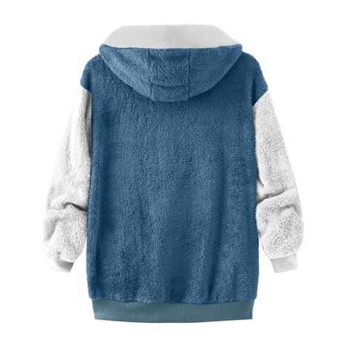 Winter Jacket for Kids Girls Fleece Fuzzy Coats Color Block Plush Hoodie Jackets Warm Zip Up Sherpa Outerwear 5-14 Y3