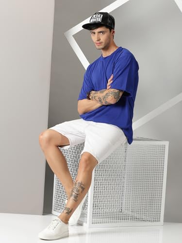 Image of RodZen Oversized Baggy Fit Half Sleeves Round Neck Solid Cotton Blend Combo T-Shirt for Men (Pack of 3)