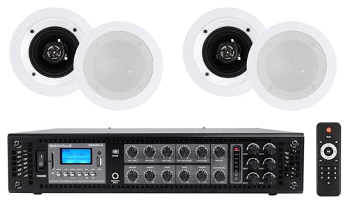 Rockville Bundle: RCS180-6 180W 6-Zone 70V Commercial/Restaurant Amplifier Bundle with (2) Pairs of CC4T White 4