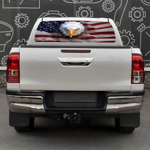 Image of Back Window Decals for Trucks - 65x17.3 in American Flag Window Decal Rear Window Decals for Truck Decor, Creative Truck Rear Window Decal for Personalized Decoration - Eagle-10-S
