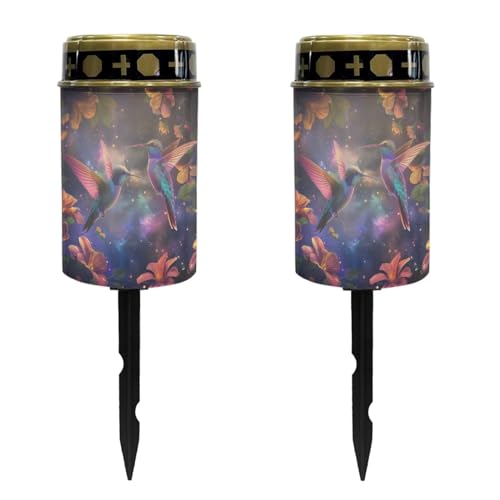 Image of Purple Hummingbird Cemetery Solar Lights Water Resistant LED Flameless Candle Grave Lights Solar Powered Grave Decor Memorial Gift Outdoor Garden Decor Light for Prayer 2 Pcs