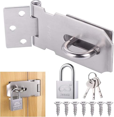 Cerradura de Puerta con Candado y Tornillos,Pestillo de Seguridad de Acero Inoxidable para Jardín,Puerta de Madera,Dormitorio,Baño,Garaje,Gabinete y Jaula para Mascotas,Resistente al óxido