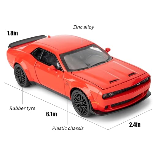 Image of Alokik Enterprise 1:32 Scale Dodge Challenger Hellcat SRT Diecast Car Models Toys Metal Alloy 2 Openable Door and Sound & Light, Pull Back Toys Gifts for Boys Best Gift Car (Red)