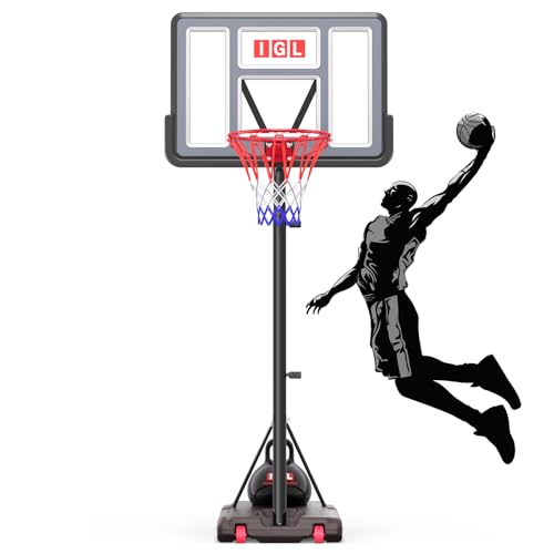 Image of IGL Kids Basketball Hoop Outdoor | 4-8.5ft Adjustable Height | 33 inch Shatterproof Backboard | Fillable Base & Extra Anchor | Portable Goal w /Wheels for Backyard Driveway