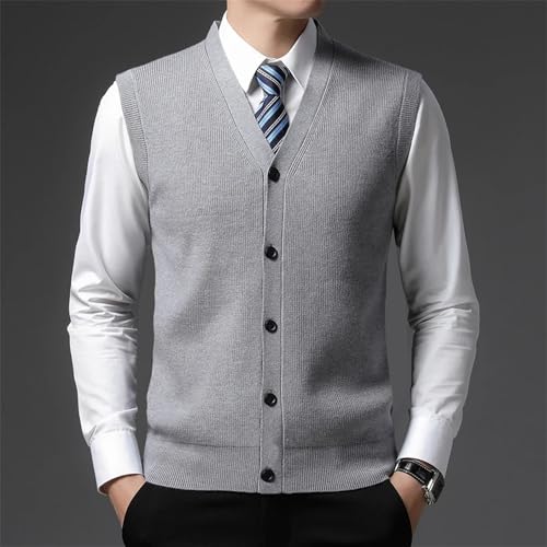 Men's V Neck Button Front Sweater Vest Classic Solid Sleeveless Business Pullover Soft Warm Waistcoat4