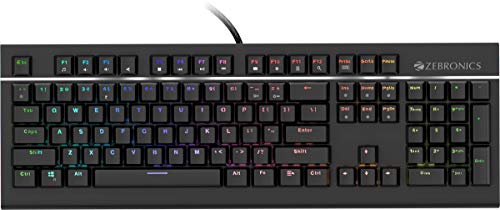 Image of ZEBRONICS ZEB-MAX PRO V2 Premium Mechanical Gaming Keyboard with 104 Tactile Switch Keys, 18 RGB LED Modes, Braided & Gold Plated USB Cable, Integrated Multimedia Keys, Key Removal Tool