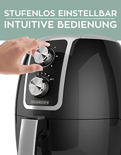 HEINRICHS Heißluftfritteuse Airfryer mit einstellbarem Thermostat, Temperatureinstellung von 80°C-200°C 1500W Heißluft Fritteuse Ohne ÖL Fritteuse Luftfritteuse Timerfunktion 3.7L,Regler – Bild 7