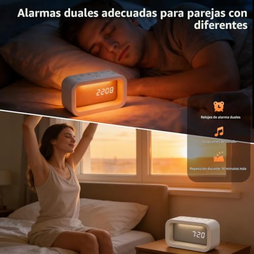 Reloj despertador digital Gemmac con ruido blanco y luz natural LED 4