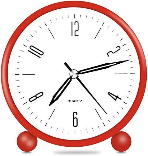 HeQiao Silent Table Alarm Clock with Night Light (Red)