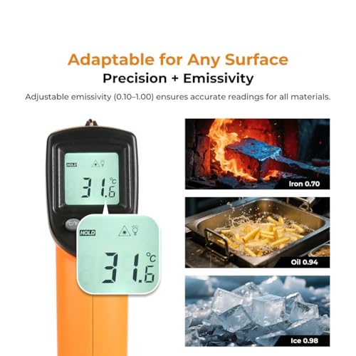Image of SIGMA Make Laser Infrared Thermometer Non-Contact Digital Handheld Temperature Gun With Back Light LCD Display Industrial Thermometer For Industrial, Kitchen Cooking (SRT-4) -50C to 400C