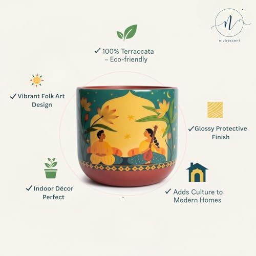 Image of Terracotta Planter - Premium Glass Coated Peacock Design Planters for Home Decor | Artistic Flower Pots for Garden & Indoor Plant Pot (Teal, Medium)