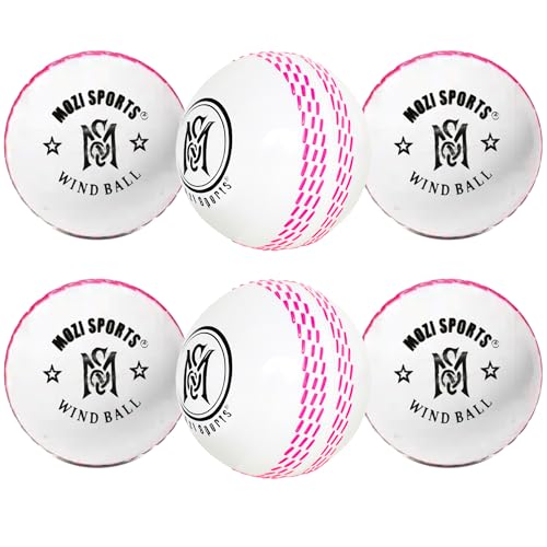 Mozi Sports Wind Cricket Balls - Indoor & Outdoor Soft Training Cricket Balls for Skills Coaching Practice (6x White PB)