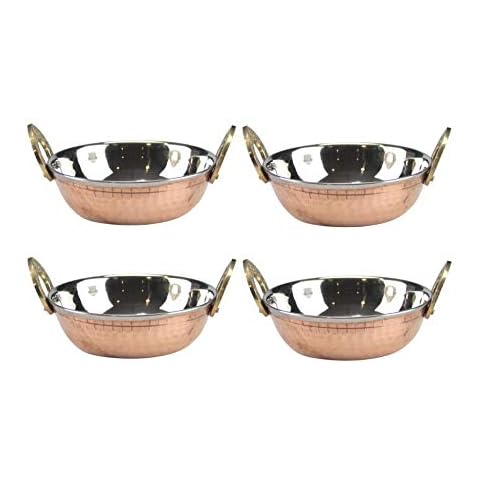 Copper Kadai Double Wall Serving Bowls Set Cover