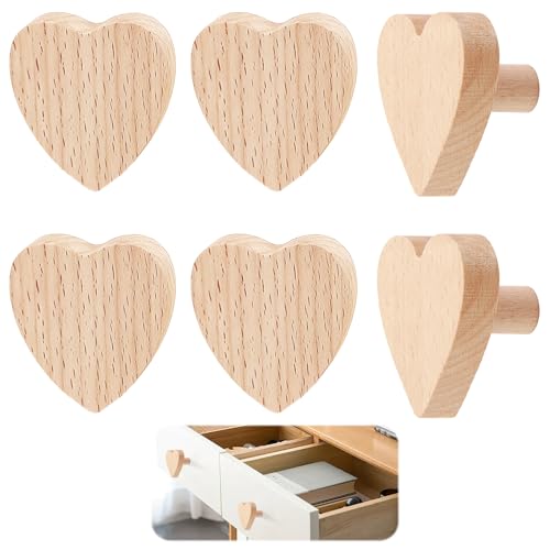 Tiradores Cajones, 6 Piezas Tiradores Cocina en Forma De Corazón en Madera Maciza con Una Textura Natural, para Muebles de Cocina, Dormitorio y Salón, Incluye Tornillos de Montaje