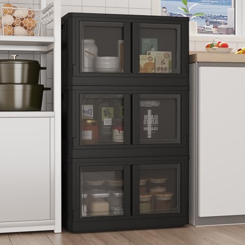 FLEXIMOUNTS 228 QT Stackable Storage Bins With Lids, Collapsible Plastic Storage Bins With Doors and...