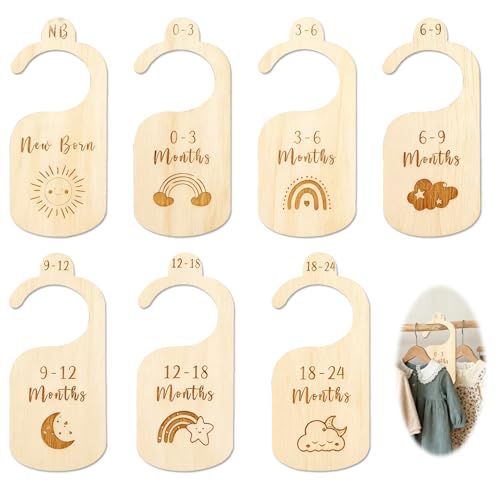 Baby Wardrobe Dividers 7 Pcs Baby Clothes Dividers Cartoon from Newborn to 24 Month Baby Clothes Organiser Wood Baby Clothes Dividers for Infant Newborn Boys & Girls