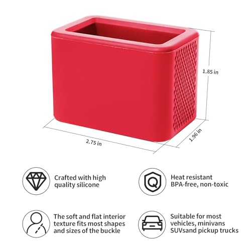 Image of 2 Pack Silicone Seat Belt Buckle Holder, Seat Belt Buckle Booster for Kids, Durable Silicone Material, Easy Access to The Buckles of Rear Seats, Car Accessories, Suitable for Most Car Models (Red)