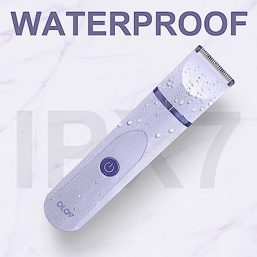 Image of OLOV Electric Body Hair Trimmer - Groin Trimmer for Men - Bikini Trimmer Women - Wet /Dry Shaver Groomer, Replaceable Ceramic Blade Heads, USB Recharge Dock, Waterproof Hygiene Razor, Purple