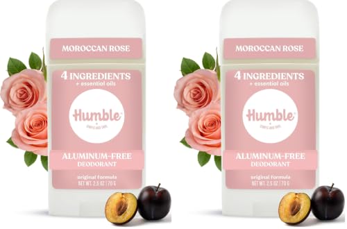 Humble Aluminum-Free Deodorant for Women &amp; Men, Moroccan Rose - Clean &amp; Fresh Natural Deodorant Stick with Essential Oils for Long-Lasting Odor Control (Pack of 2)