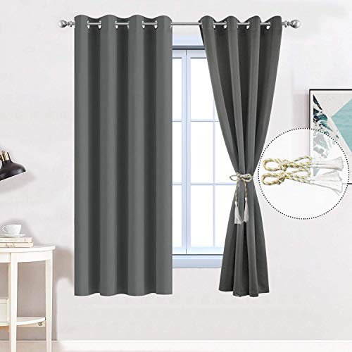 Yakamok Room Darkening Grommet Window Drapes Thermal Insulated Light Blocking Blackout Curtains for Bedroom(52Wx72L,Dark Grey,2 Panels)