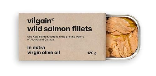 Vilgain Wilde Lachsfilets (120 g) In Extra Nativem Olivenöl – Keta Wildlachs Aus Nachhaltigem Fang, Saftige Fischkonserve Ohne Konservierungsstoffe, Proteinreicher Fitness Snack Für Pasta & Salate
