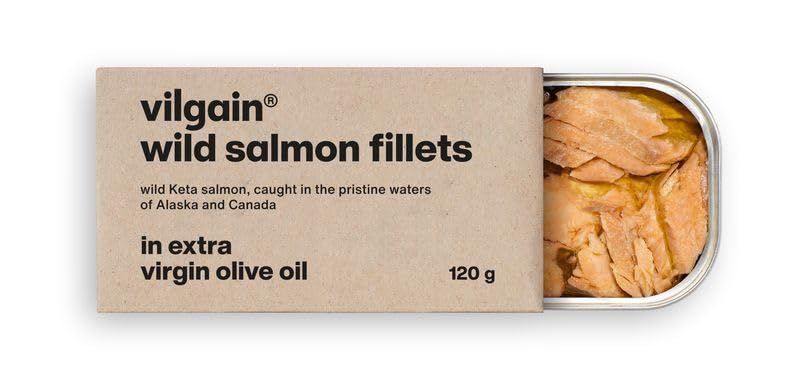 Vilgain Wilde Lachsfilets (120 g) In Extra Nativem Olivenöl – Keta Wildlachs Aus Nachhaltigem Fang, Saftige Fischkonserve Ohne Konservierungsstoffe, Proteinreicher Fitness Snack Für Pasta & Salate