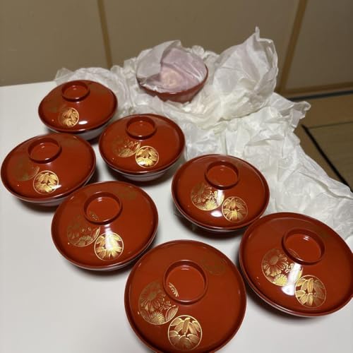 輪島塗（重要無形文化財）高級汁椀蒔絵牡丹塩安作五客セット