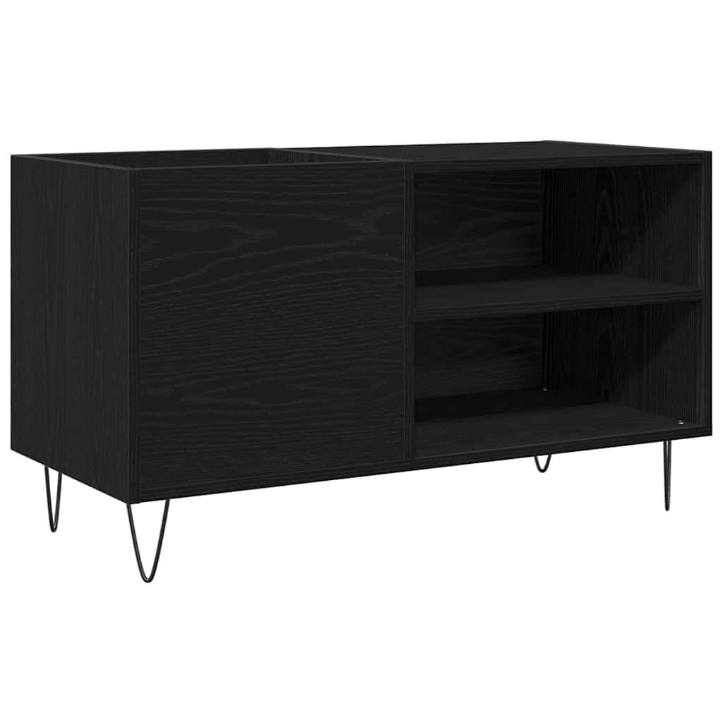 Armadio per dischi in vinile, colore nero, effetto rovere, 85 x 38 x 48 cm, con ripiani, per collezione LP e accessori per ufficio, credenza moderna, in legno
