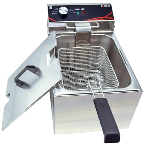DULNICE 8L Elektrische Fritteuse mit Korb & Deckel Kommerzielle Friteuse mit Fett, 3000W Edelstahl Arbeitsplatte Küche Fritösen Fett Temperaturkontrolle Schnelles Erhitzen für Pommes Frites