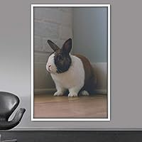 Framed Canvas Wall Art Bunny Animals Bedroom Expressive Multicolor Photography Rabbit Rustic - 16x24 inches