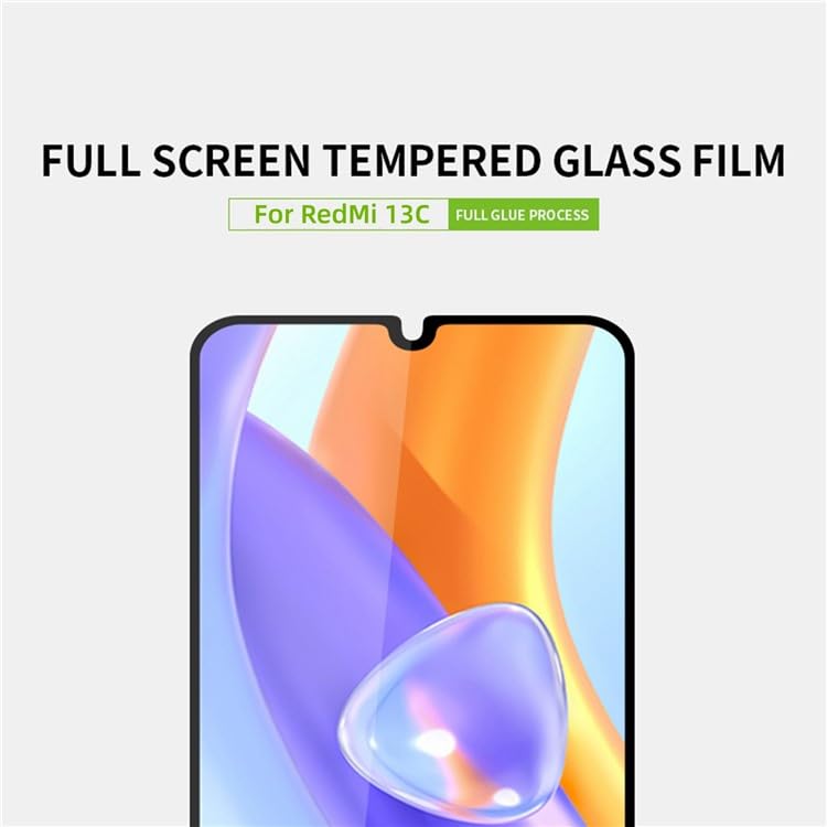 Image of Casodon Designed for Redmi 13C 5G Tempered Glass Screen Protector Guard (Black) Full Screen Coverage with Easy Installation Kit