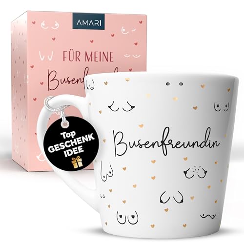 Amari Tasse für die beste Freundin Geschenk mit Humor Kaffeebecher für die Busenfreundin Teetasse mit witziger Botschaft Dankeschön für die Freundin