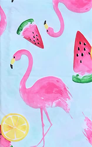 Elrene Home Fashions Summer Fun Flamingos And Fruits Vinyl Flannel Back Tablecloth (52'' X 70'' Oblong), Pink, Red, Green, Yellow, Black #TOP20
