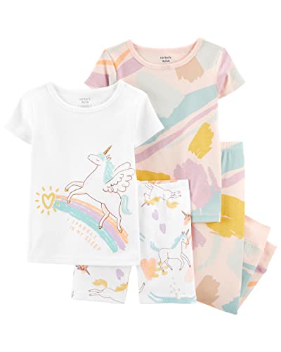 Carter's Toddler Girls 4pc Cotton Snug Pajamas PJs Set (Unicorn/Sparkle in sleep, 3T)