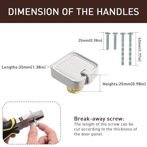 Image of 2 Pack Leather Cabinet Knobs Hand-Stitch White Square Drawer Pulls Dresser Knobs for Cabinets Cupboard Dressers Drawers Bedroom Brown Leather Pulls
