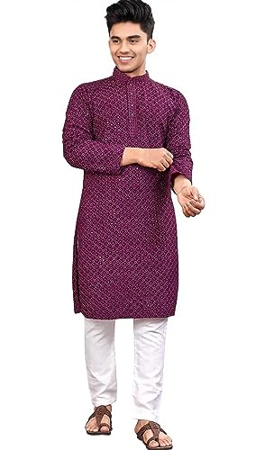 Image of Trustous Men's Indian Ethnic Wear Straight Lucknowi Kurta