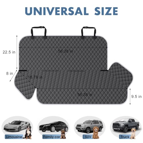 Image of NECKORY Backseat Cover for Dogs, Waterproof and Non-Slip Pet Bench Seat Covers, Car Seat Protector for Back Seat, Universal Size Rear Car Seat Cover Fits Cars, Trucks and SUVs, L-Charcoal Grey&Grey