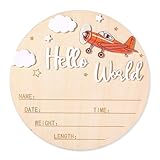 NQEUEPN Geburtsanzeigeschild, 15 cm Holzschild „Hallo Welt“ Willkommensschild für Neugeborene Namensschild Babys als Foto-Requisite Geschenk für die Klinik Oder das Kinderzimmer (Weiß)