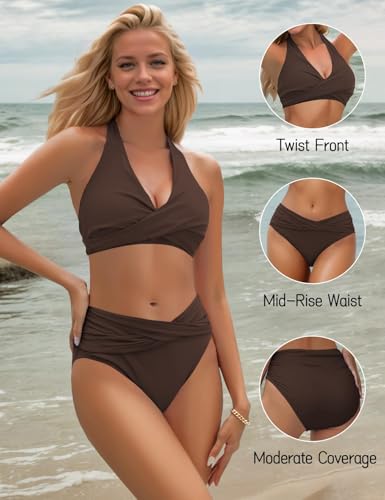 Image of Sopliagon Women's Bikini Sets Twist Front Two Piece Swimsuit Halter Bathing Suit