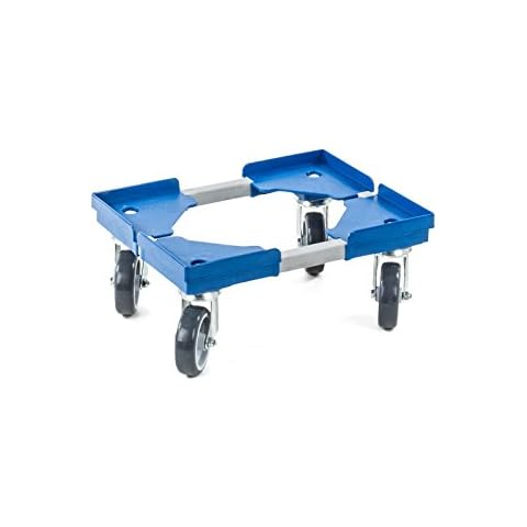 aidB Transportroller Variabel nicht unterteilt für Euroboxen mit 4 Gummilenkrollen, Blau, 400x300 mm, variabler Rollwagen zum Transport von Kisten, Praktischer Kistenroller Cover