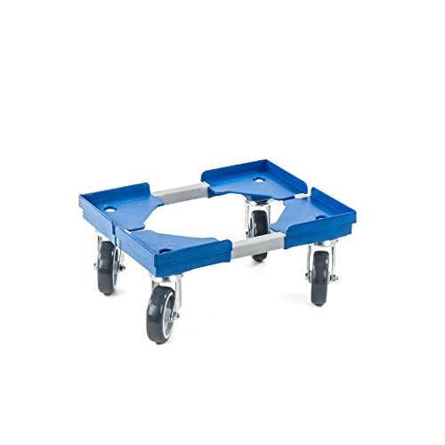 aidB Transportroller Variabel nicht unterteilt für Euroboxen mit 4 Gummilenkrollen Blau 400x300 mm variabler Rollwagen zum Transport von Kisten Praktischer Kistenroller
