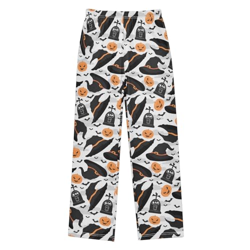 ZZXXB Halloween Witch Hat Bat Boys Long Pants Soft Trousers Elastic Waist Kids Lounge Bottoms with Pockets S-XL