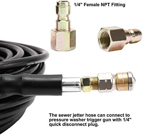 DasMorine Sewer Jetter Kit for Pressure Washer,1/4" NPT, Sewer Jet Hose,5800PSI,Rotating Sewer Jetter Nozzle, Button Nose Sewer Jetter Nozzle,Coupler,1/4" Quick Disconnect Plug (30m)