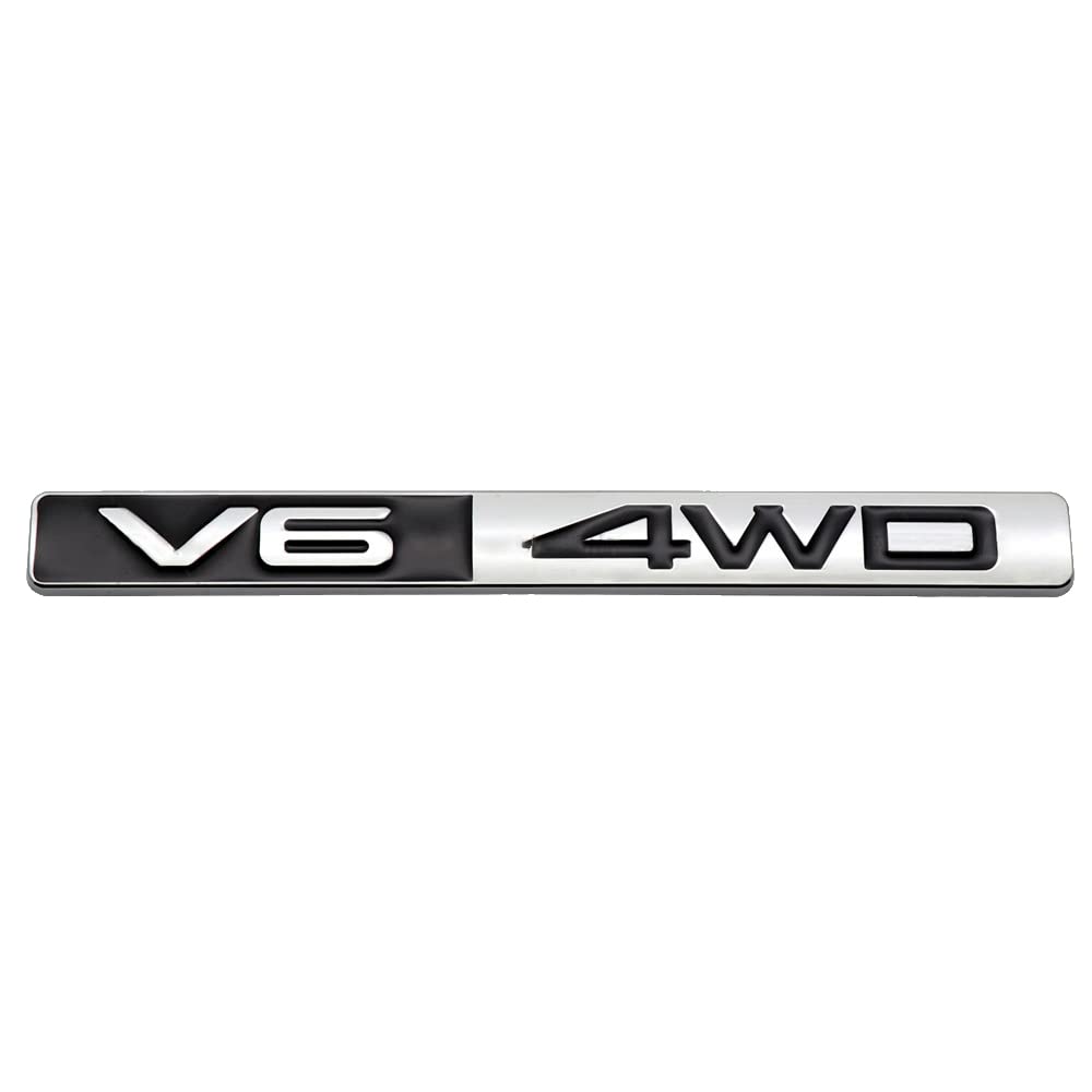1X Metal V6 4WD Emblem Sticker Trunk Tailgate Sport Auto Badge 3D Decals Sticker Nameplate (Chrome Black)